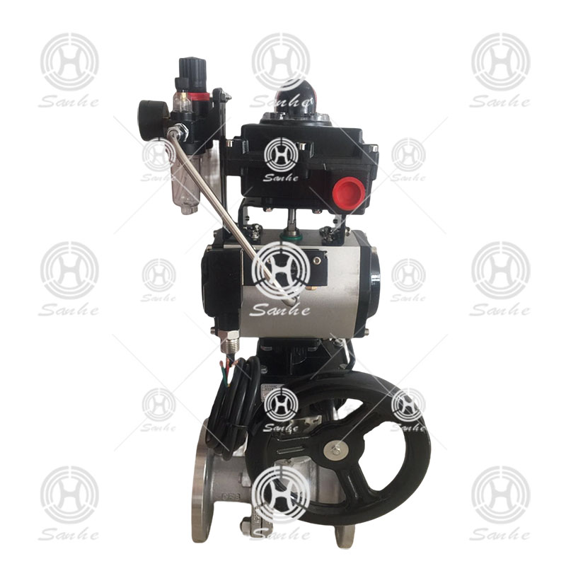  氣動開關球閥帶手閥DN50